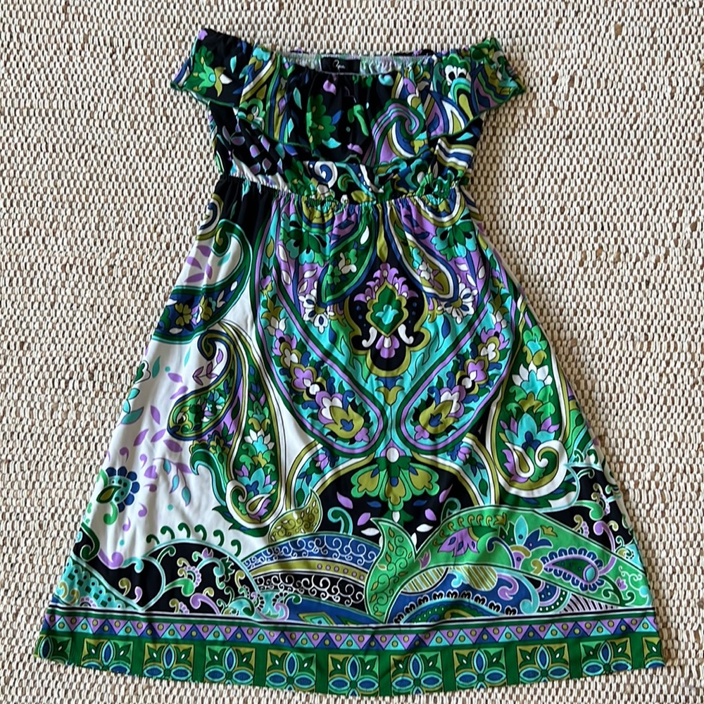 Aqua ruffle tube top dress strapless, size M